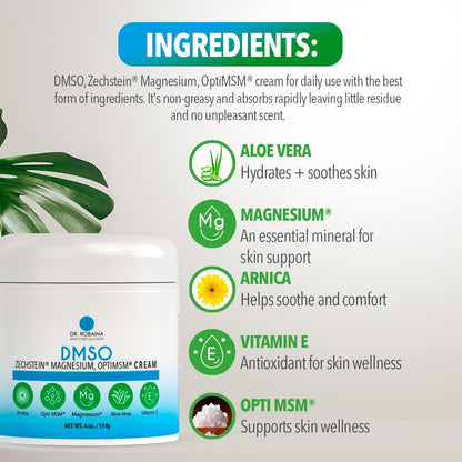 Dr. Robaina DMSO Cream – 99.9% Pure Dimethyl Sulfoxide | Formula with Zechstein Magnesium, Arnica, Aloe Vera & Vitamin E | Topical Cream for Body Wellness - dailyvitalstore