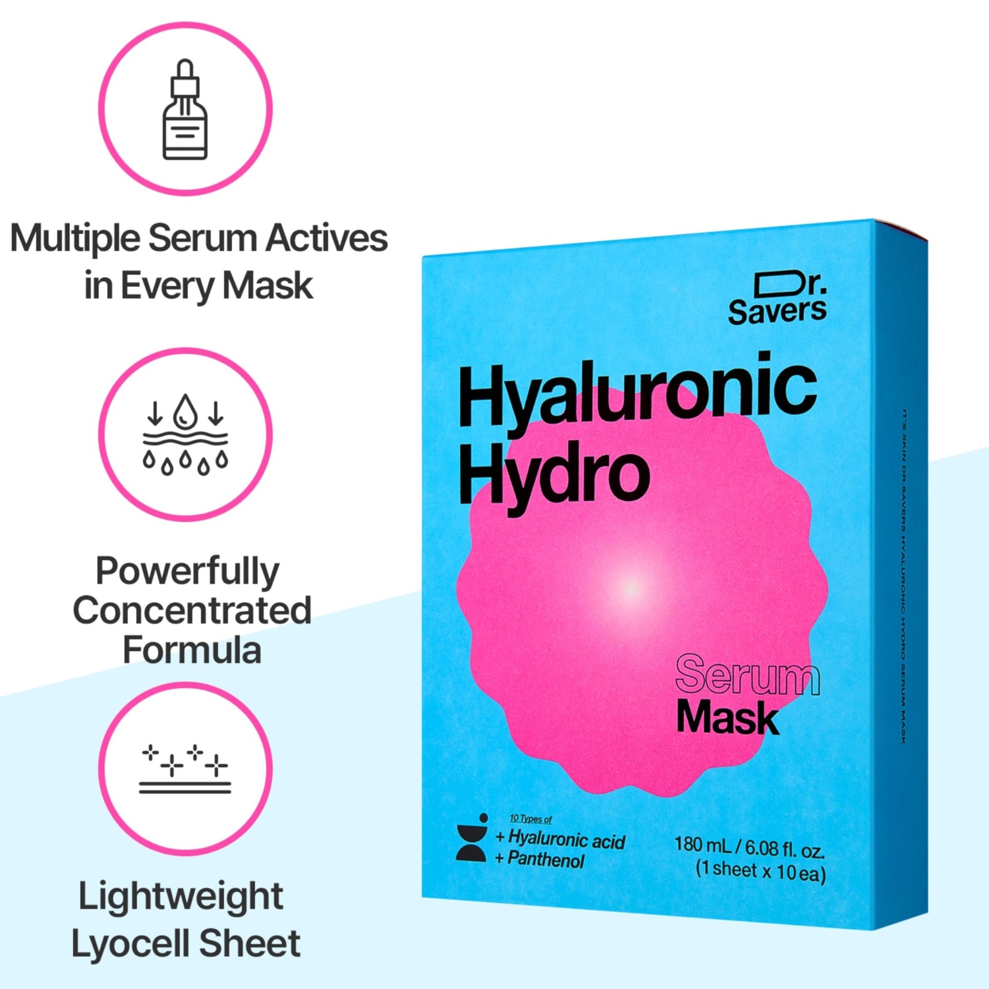 Dr. Savers Hyaluronic Acid Face Serum Mask, 0.60 Fl Oz, Deep Hydrating & Repair Skin Barrier with Panthenol, Lightweight, Non-Sticky, Moisturizing Dewy Skin, - dailyvitalstore