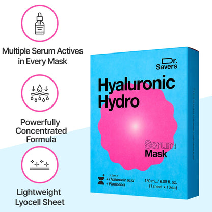 Dr. Savers Hyaluronic Acid Face Serum Mask, 0.60 Fl Oz, Deep Hydrating & Repair Skin Barrier with Panthenol, Lightweight, Non-Sticky, Moisturizing Dewy Skin, - dailyvitalstore