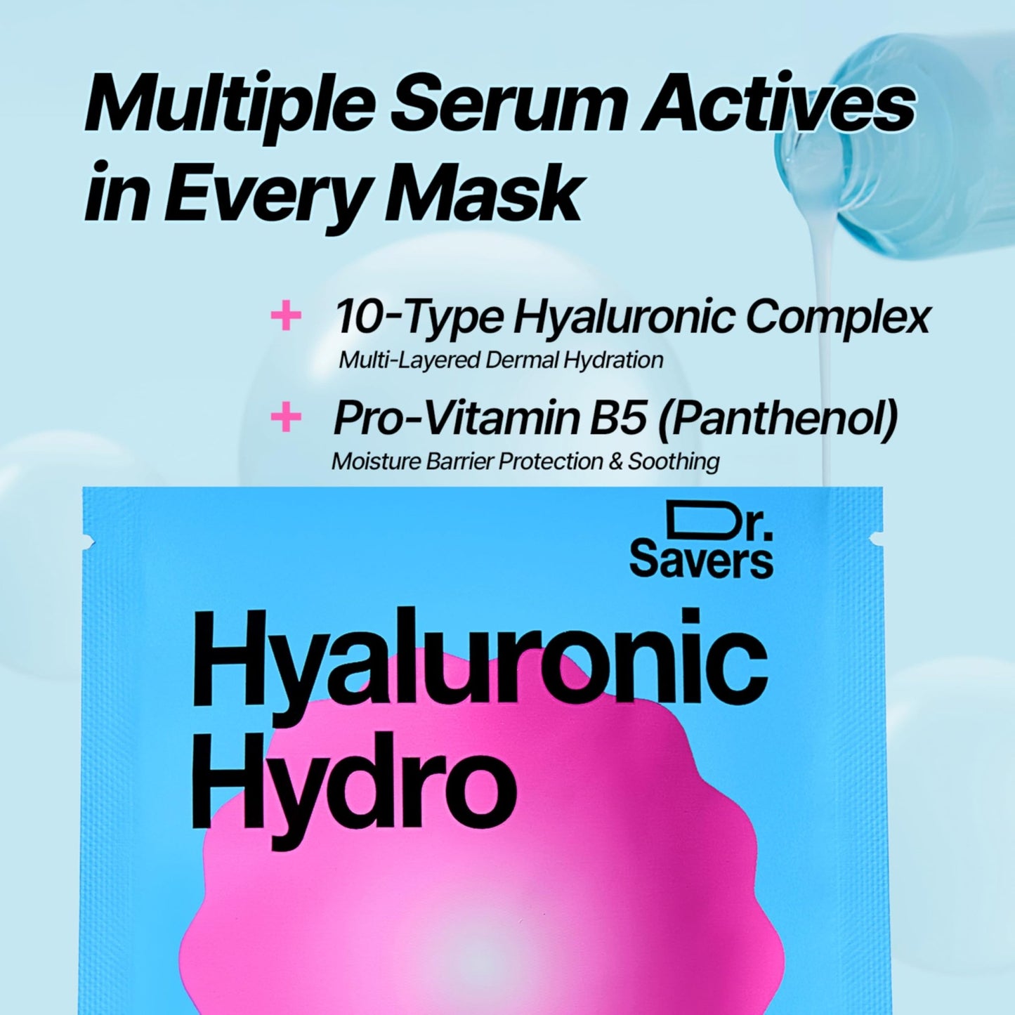 Dr. Savers Hyaluronic Acid Face Serum Mask, 0.60 Fl Oz, Deep Hydrating & Repair Skin Barrier with Panthenol, Lightweight, Non-Sticky, Moisturizing Dewy Skin, - dailyvitalstore