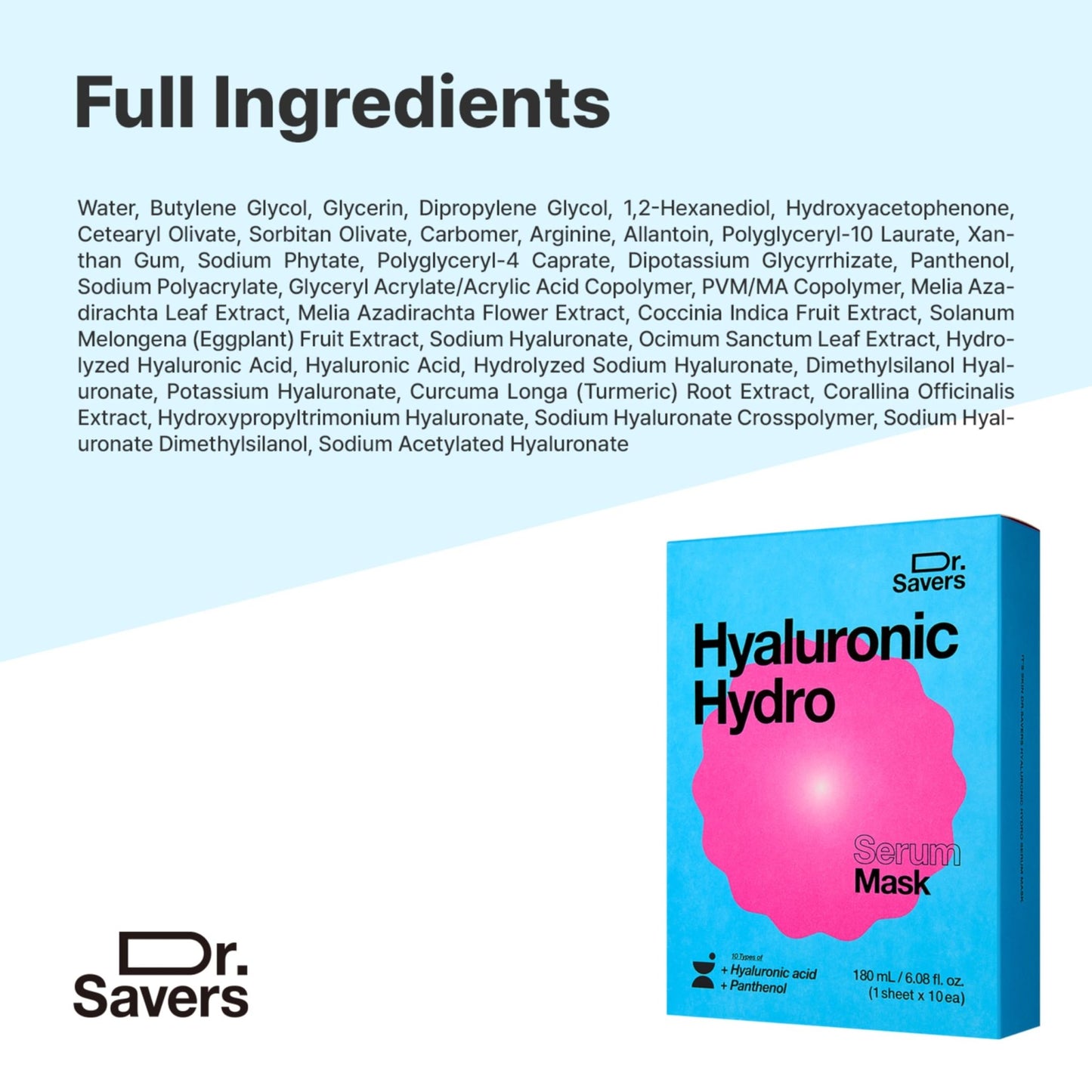 Dr. Savers Hyaluronic Acid Face Serum Mask, 0.60 Fl Oz, Deep Hydrating & Repair Skin Barrier with Panthenol, Lightweight, Non-Sticky, Moisturizing Dewy Skin, - dailyvitalstore