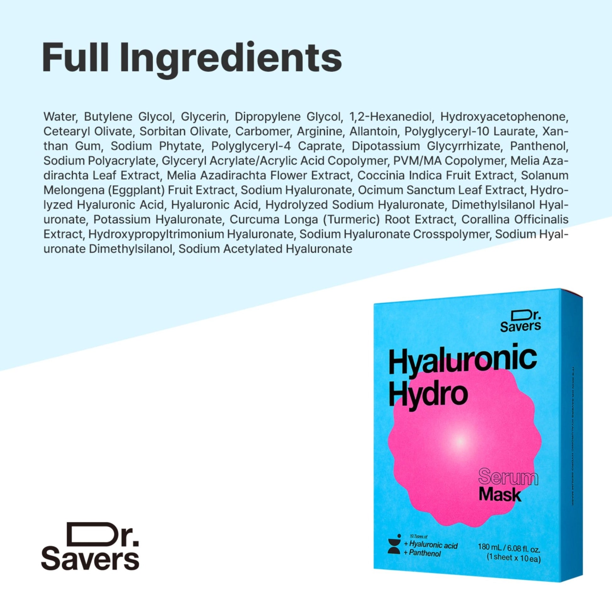 Dr. Savers Hyaluronic Acid Face Serum Mask, 0.60 Fl Oz, Deep Hydrating & Repair Skin Barrier with Panthenol, Lightweight, Non-Sticky, Moisturizing Dewy Skin, - dailyvitalstore