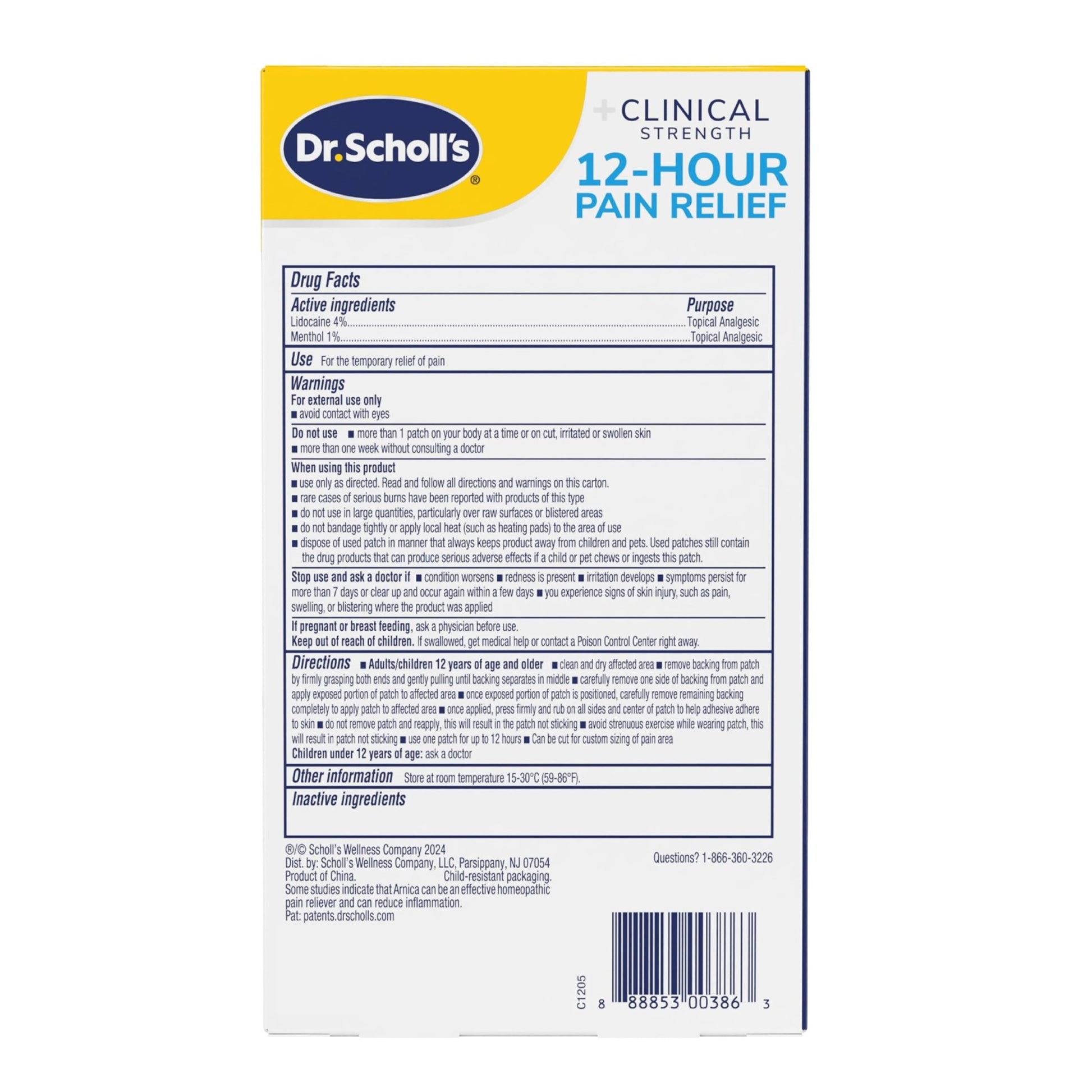 Dr. Scholl’s Clinical Strength 12-Hour Pain Relief Hydrogel Patches 10ct - 4% Lidocaine for Powerful Numbing, Instant Cooling Pain Relief with Menthol, Added Arnica, for Hands, Feet, Neck, Back & Legs - dailyvitalstore