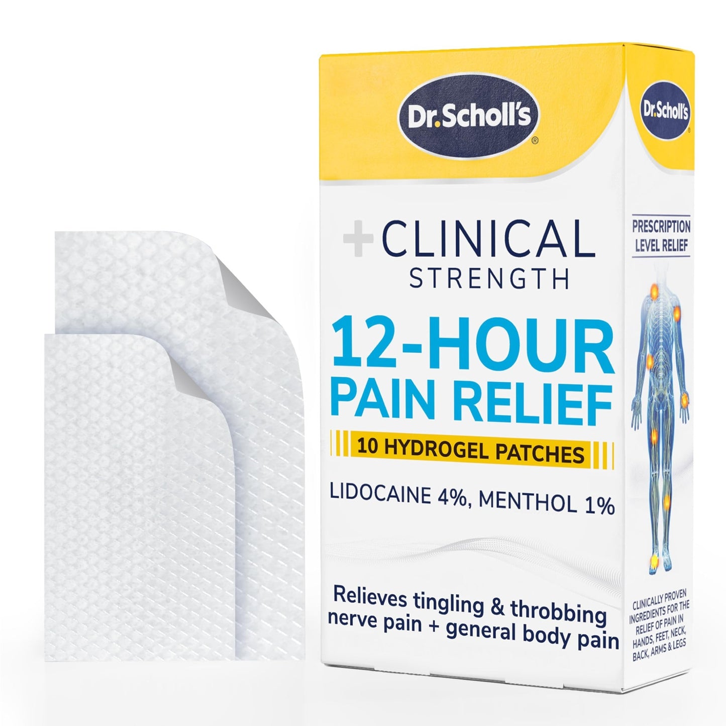 Dr. Scholl’s Clinical Strength 12-Hour Pain Relief Hydrogel Patches 10ct - 4% Lidocaine for Powerful Numbing, Instant Cooling Pain Relief with Menthol, Added Arnica, for Hands, Feet, Neck, Back & Legs - dailyvitalstore