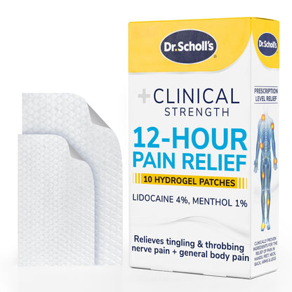Dr. Scholl’s Clinical Strength 12-Hour Pain Relief Hydrogel Patches 10ct - 4% Lidocaine for Powerful Numbing, Instant Cooling Pain Relief with Menthol, Added Arnica, for Hands, Feet, Neck, Back & Legs - dailyvitalstore