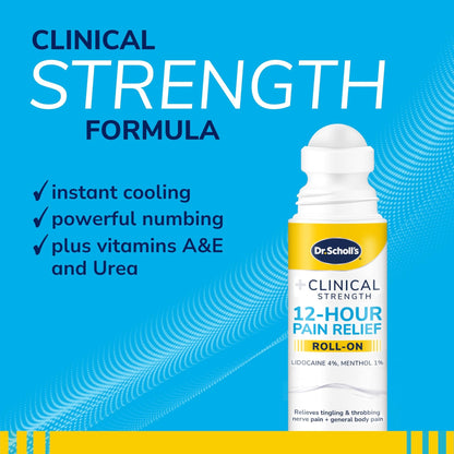 Dr. Scholl’s Clinical Strength 12-Hour Pain Relief Liquid Roll-On, 3 oz - 4% Lidocaine for Powerful Numbing, Instant Cooling Pain Relief with Menthol, Added Urea, Use on Hands, Feet, Neck, Back & Legs - dailyvitalstore