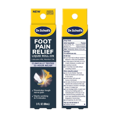 Dr. Scholl's Foot Pain Relief Liquid ROLL-ON, 3.0 oz // Clinically Tested 12-Hour Pain Relief - Penetrates Tough Nerve Pain - Works in 5 Minutes - Non-Greasy - with Lidocaine & Menthol - dailyvitalstore