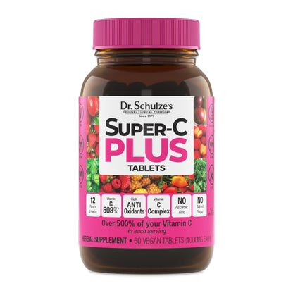 Dr. Schulze's Super-C Plus - Vitamin C Supplement for Immune Support - Skin Health & Antioxidant Support - High-Potency Formula - Plant-Based Superfood - Gluten-Free & Vegan - 60 Count (20 Servings) - dailyvitalstore