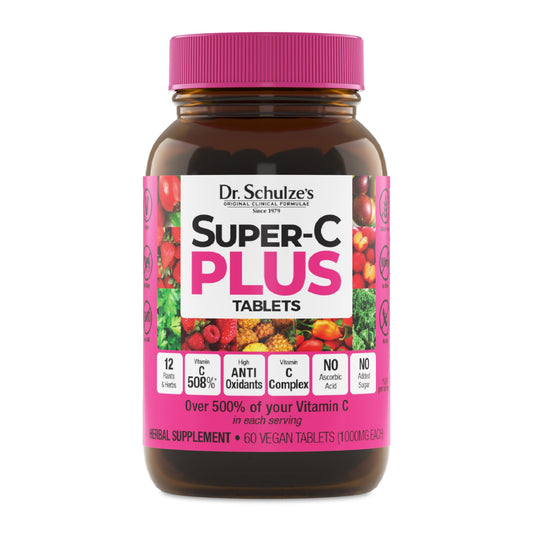 Dr. Schulze's Super-C Plus - Vitamin C Supplement for Immune Support - Skin Health & Antioxidant Support - High-Potency Formula - Plant-Based Superfood - Gluten-Free & Vegan - 60 Count (20 Servings) - dailyvitalstore