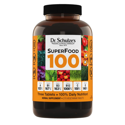 Dr. Schulze's SuperFood 100 - Everyday Superfood Supplement to Support Overall Wellness - Mutivitamin Support for Cellular Nutrition & Energy - Clean Ingredients - Gluten-Free & Dairy-Free - 270 Count - dailyvitalstore