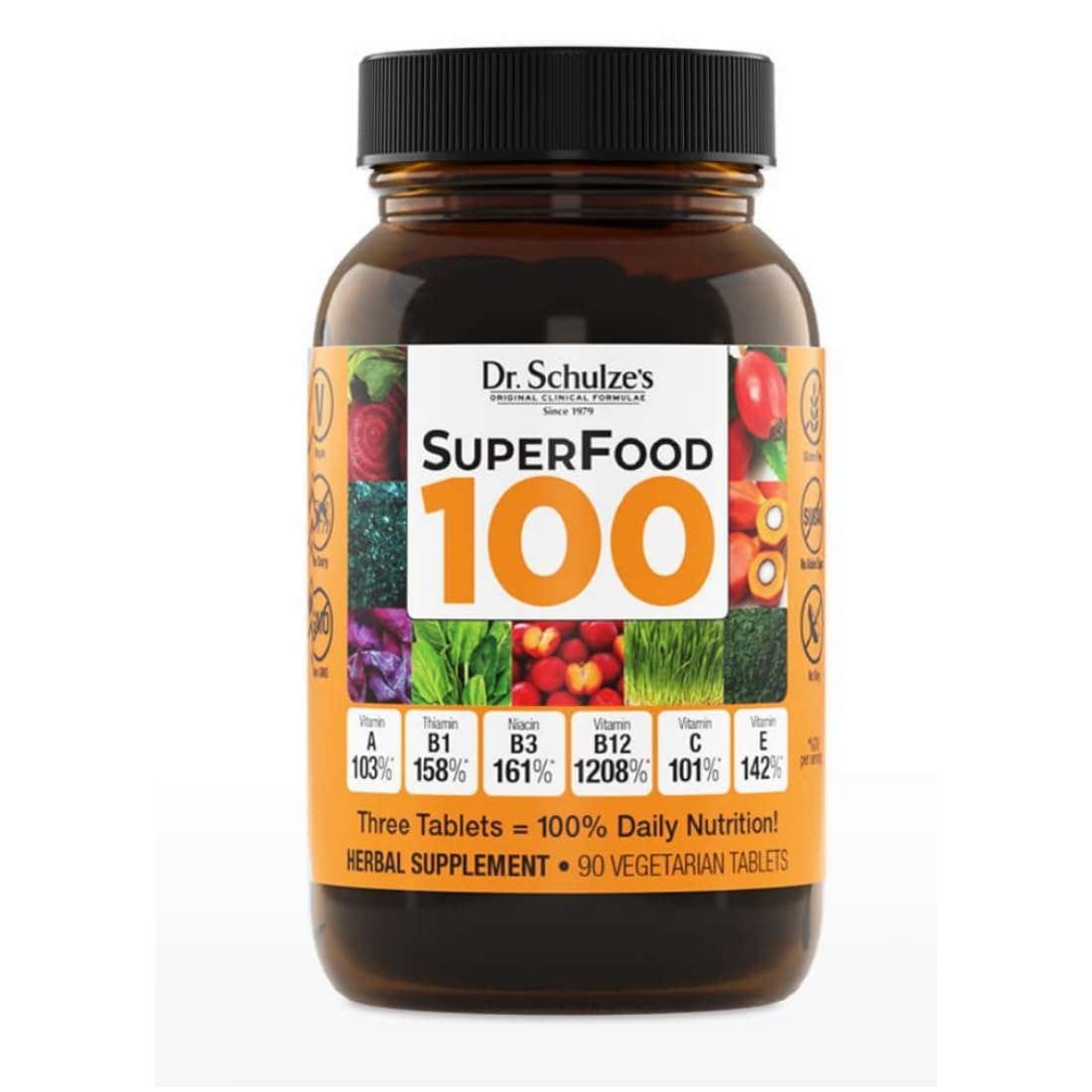 Dr. Schulze's SuperFood 100 - Everyday Superfood Supplement to Support Overall Wellness - Mutivitamin Support for Cellular Nutrition & Energy - Clean Ingredients - Gluten-Free & Dairy-Free - 90 Count - dailyvitalstore