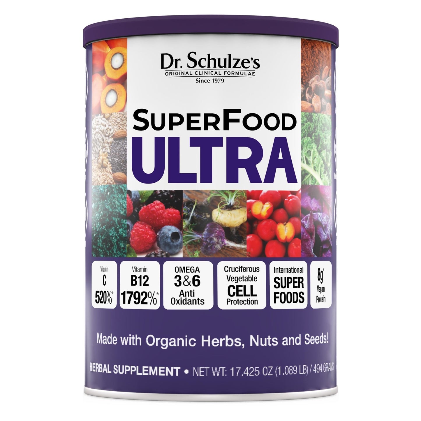 Dr. Schulze's SuperFood Ultra | Organic Super Food Powder | Vitamin B Complex and 520% Vitamin C | May Help Boost Energy & Improve Fitness | Vegan, Non-GMO & Gluten-Free | 17.4 Oz - dailyvitalstore