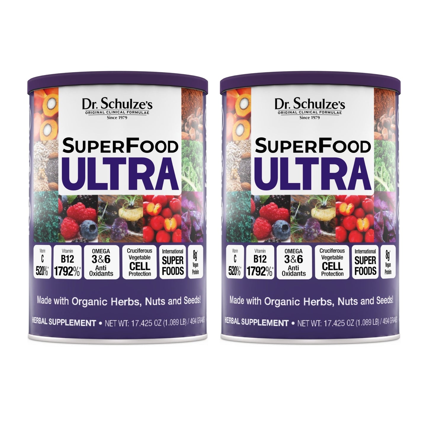 Dr. Schulze's SuperFood Ultra - Plant-Based Superfood Powder for Active Lifestyle Support - Vital Nutrients - Natural Ingredients - Gluten-Free & Dairy-Free - Vegan - 17.4 oz (13 Servings) - 2 Pack - dailyvitalstore