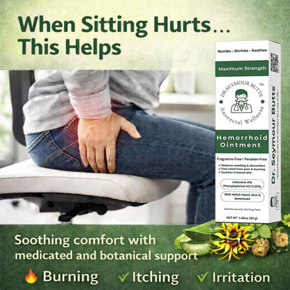 Dr. Seymour Butts Hemorrhoid Ointment – Lidocaine 5% Pain Relief for Burning, Itching & Irritation | External Hemorrhoid Care with Witch Hazel, Aloe & Botanical Support - dailyvitalstore