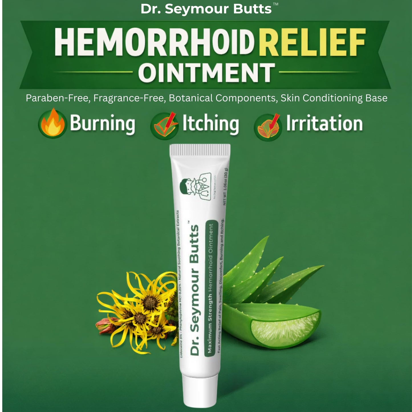Dr. Seymour Butts Hemorrhoid Ointment – Lidocaine 5% Pain Relief for Burning, Itching & Irritation | External Hemorrhoid Care with Witch Hazel, Aloe & Botanical Support - dailyvitalstore