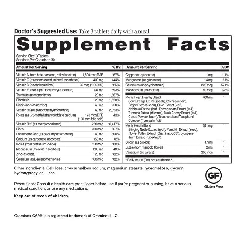 Dr. Sinatra Heart Healthy Multivitamin for Men with Vitamin D 1000 IU, A, B12, C, E, and Zinc, 90 Tablets (30-Day Supply) - dailyvitalstore
