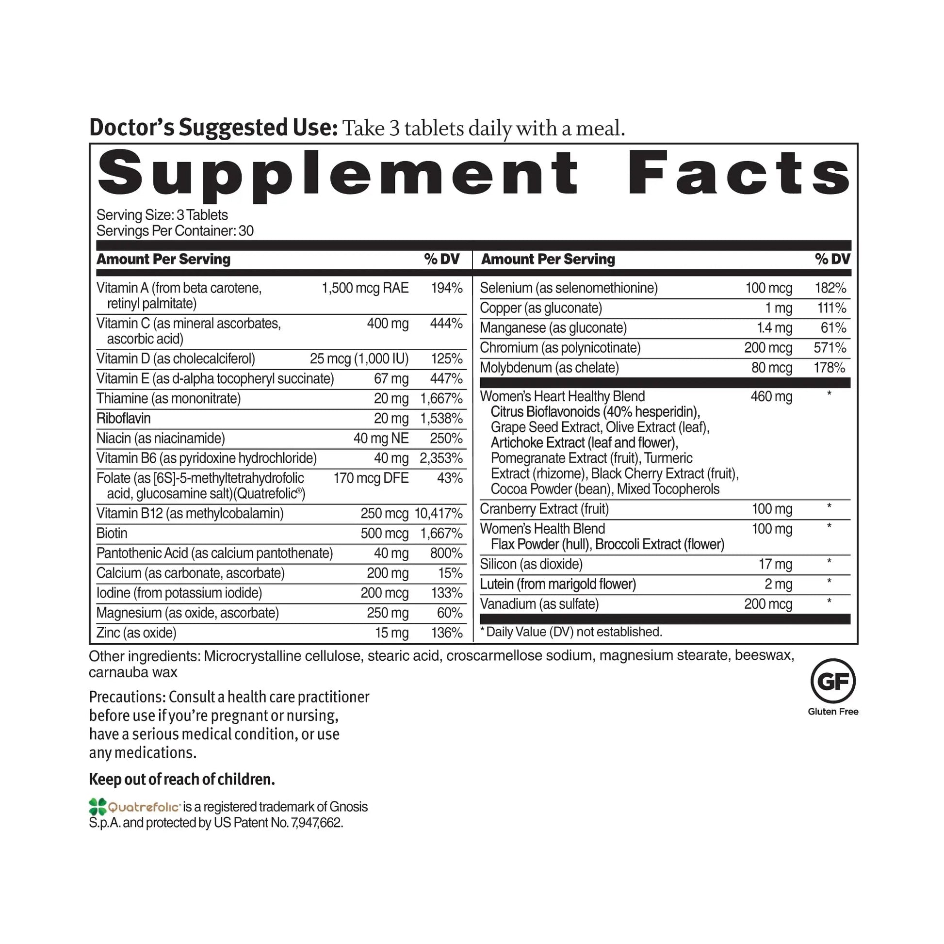 Dr. Sinatra Heart Healthy Multivitamin for Women with Vitamin D 1000 IU, A, B12, C, E, Biotin, Folate, and Zinc, 90 Tablets (30-Day Supply) - dailyvitalstore