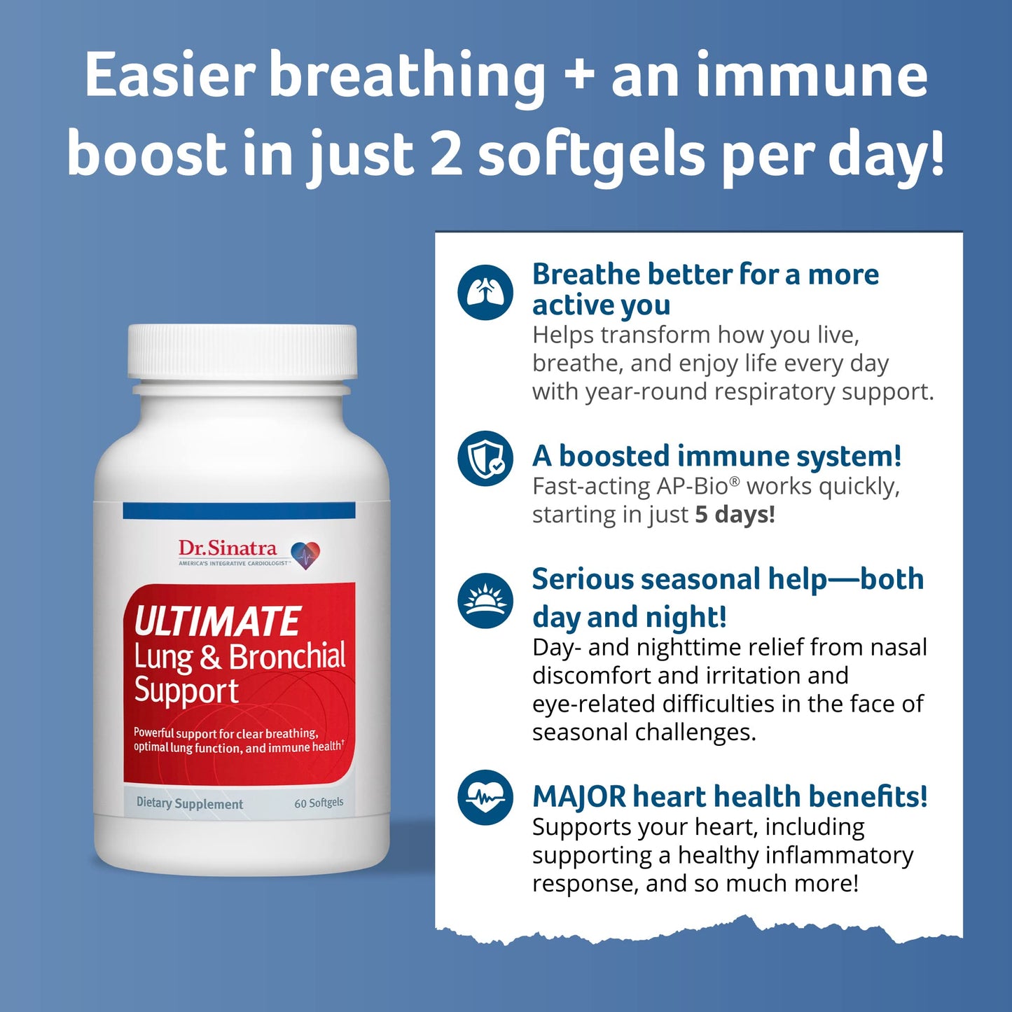 Dr. Sinatra Ultimate Lung & Bronchial Support Supplement for Lung Health, Clear Breathing, Immune and Heart Health, and Seasonal Respiratory Challenge Support (60 Capsules, 30-Day Supply) - dailyvitalstore