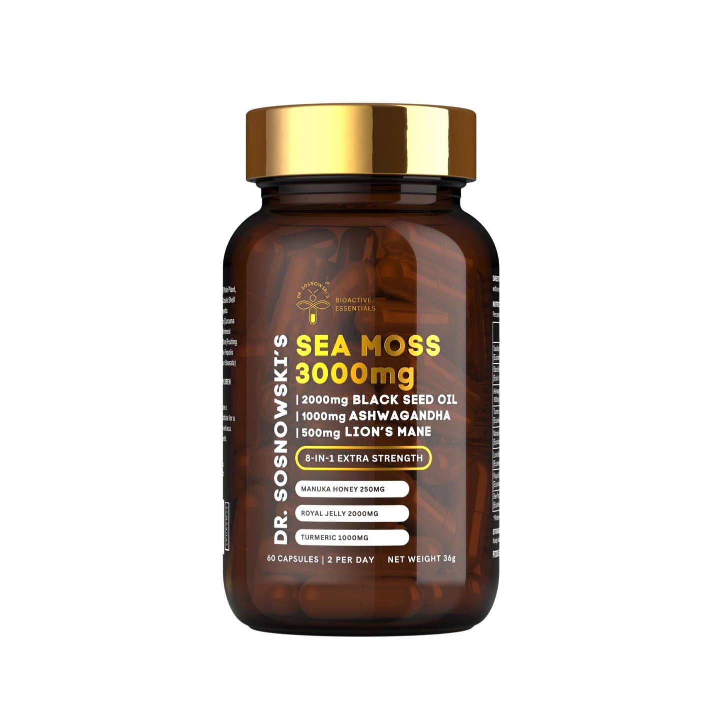 Dr Sosnowski's BioActive Sea Moss | 8-in-1 Formula Enriched with Black Seed, Ashwagandha, Turmeric, Manuka Honey, Lion's Mane, Royal Jelly, Bee Propolis Extract | 60 Capsules - dailyvitalstore