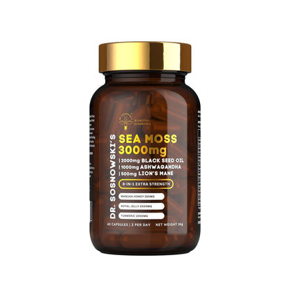 Dr Sosnowski's BioActive Sea Moss | 8-in-1 Formula Enriched with Black Seed, Ashwagandha, Turmeric, Manuka Honey, Lion's Mane, Royal Jelly, Bee Propolis Extract | 60 Capsules - dailyvitalstore