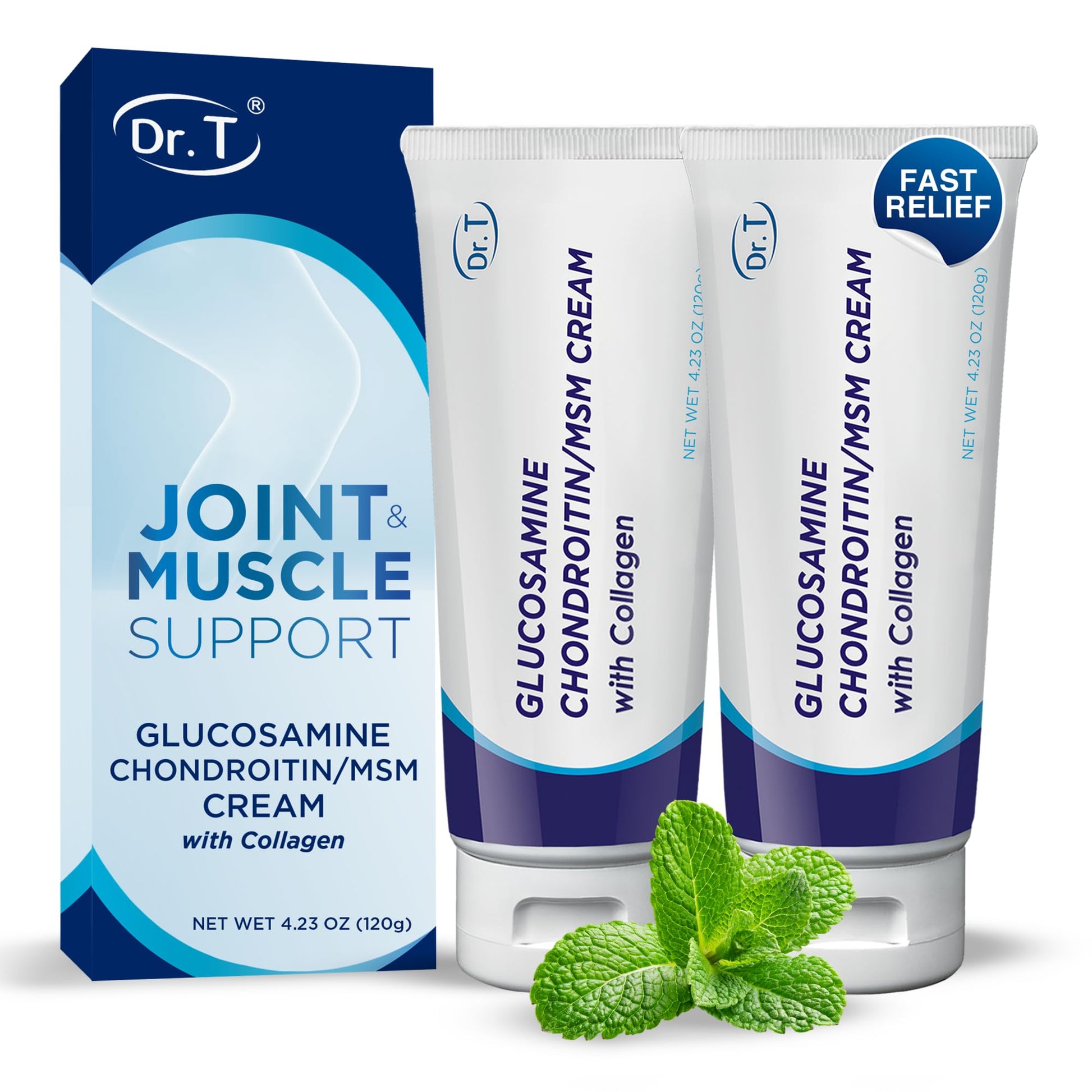Dr. T Glucosamine Chondroitin Cream - Premium Formula with MSM and Collagen for Joint and Muscle Discomfort - Maintains Joint Strength, Flexibility & Muscle Mobility - 4.23 oz / 120g (2 Pack) - dailyvitalstore