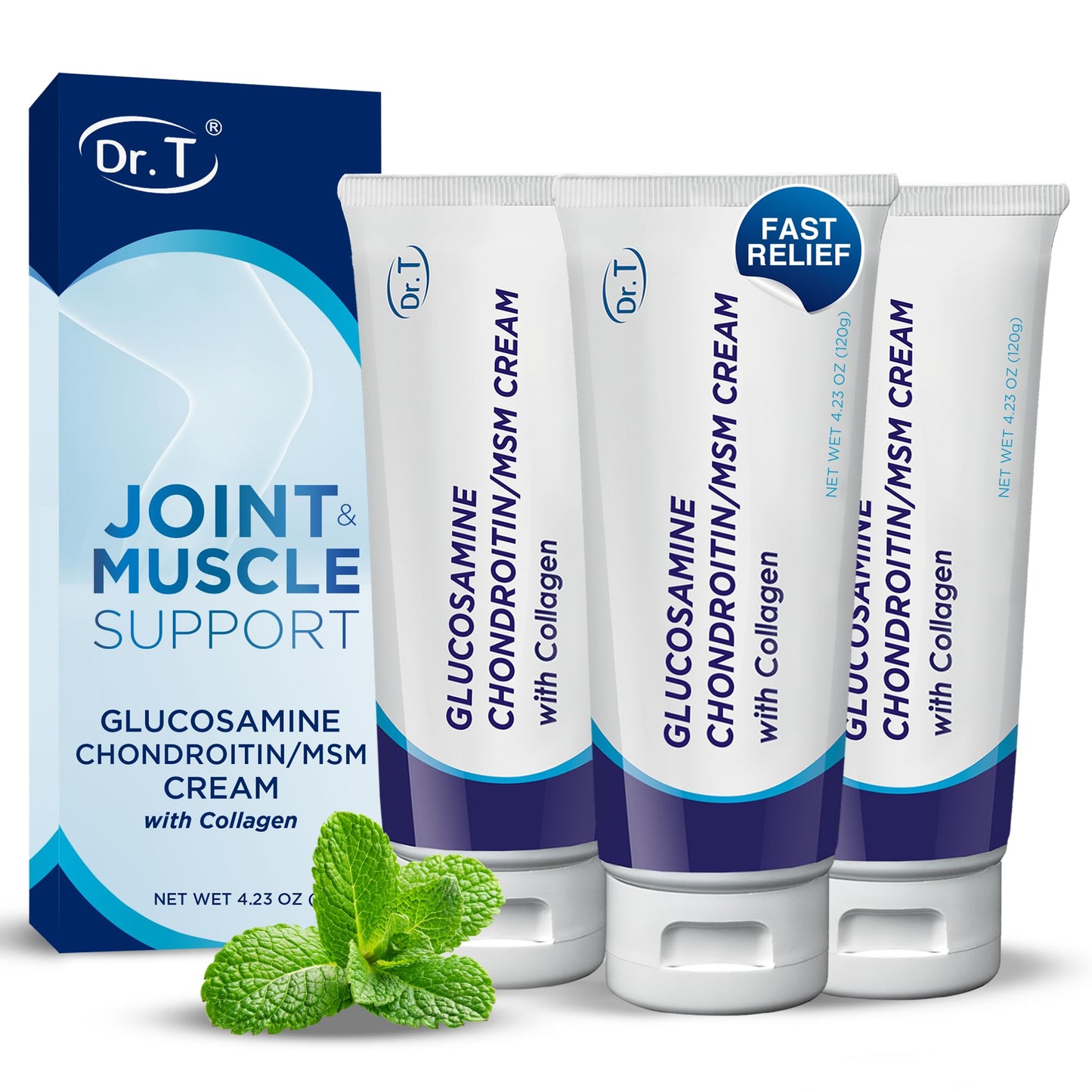 Dr. T Glucosamine Chondroitin Cream - Premium Formula with MSM and Collagen for Joint and Muscle Discomfort - Maintains Joint Strength, Flexibility & Muscle Mobility - 4.23 oz / 120g (3 Pack) - dailyvitalstore
