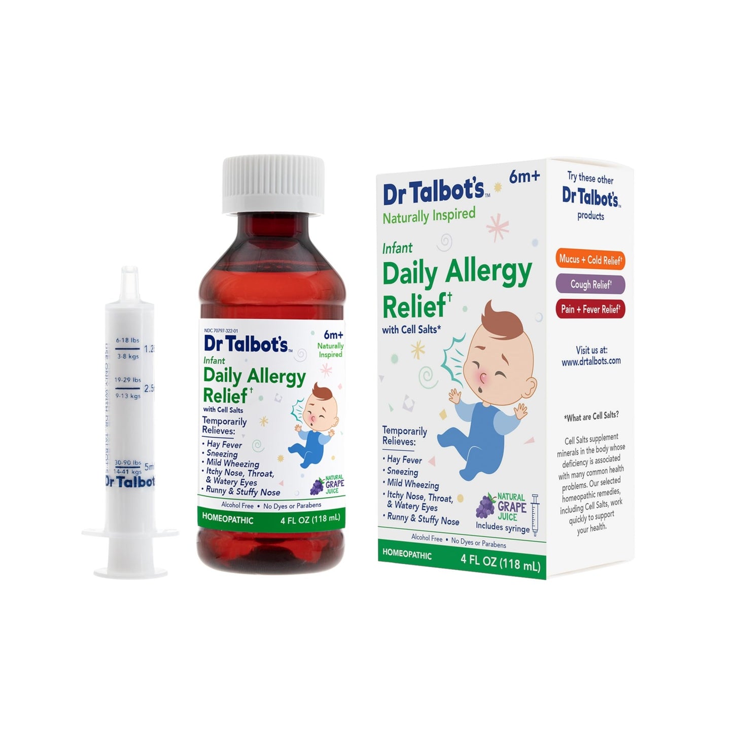Dr. Talbot's Infant Daily Allergy Relief Liquid Medicine, Naturally Inspired for Babies, Includes Syringe, Grape Juice Flavor, Purple, 4 Fl Oz - dailyvitalstore