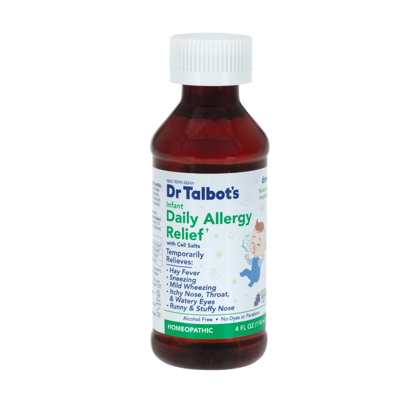 Dr. Talbot's Infant Daily Allergy Relief Liquid Medicine, Naturally Inspired for Babies, Includes Syringe, Grape Juice Flavor, Purple, 4 Fl Oz - dailyvitalstore
