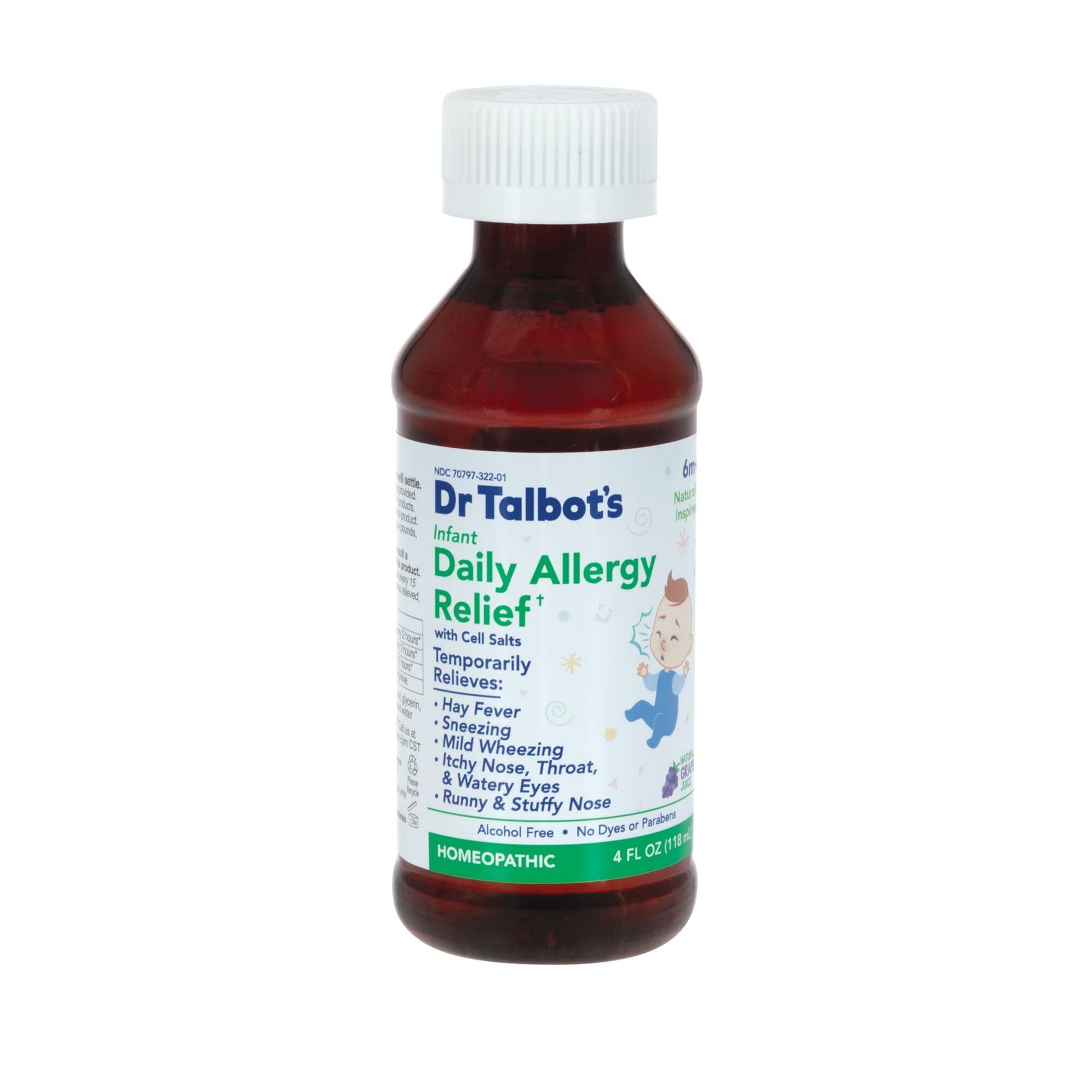 Dr. Talbot's Infant Daily Allergy Relief Liquid Medicine, Naturally Inspired for Babies, Includes Syringe, Grape Juice Flavor, Purple, 4 Fl Oz - dailyvitalstore