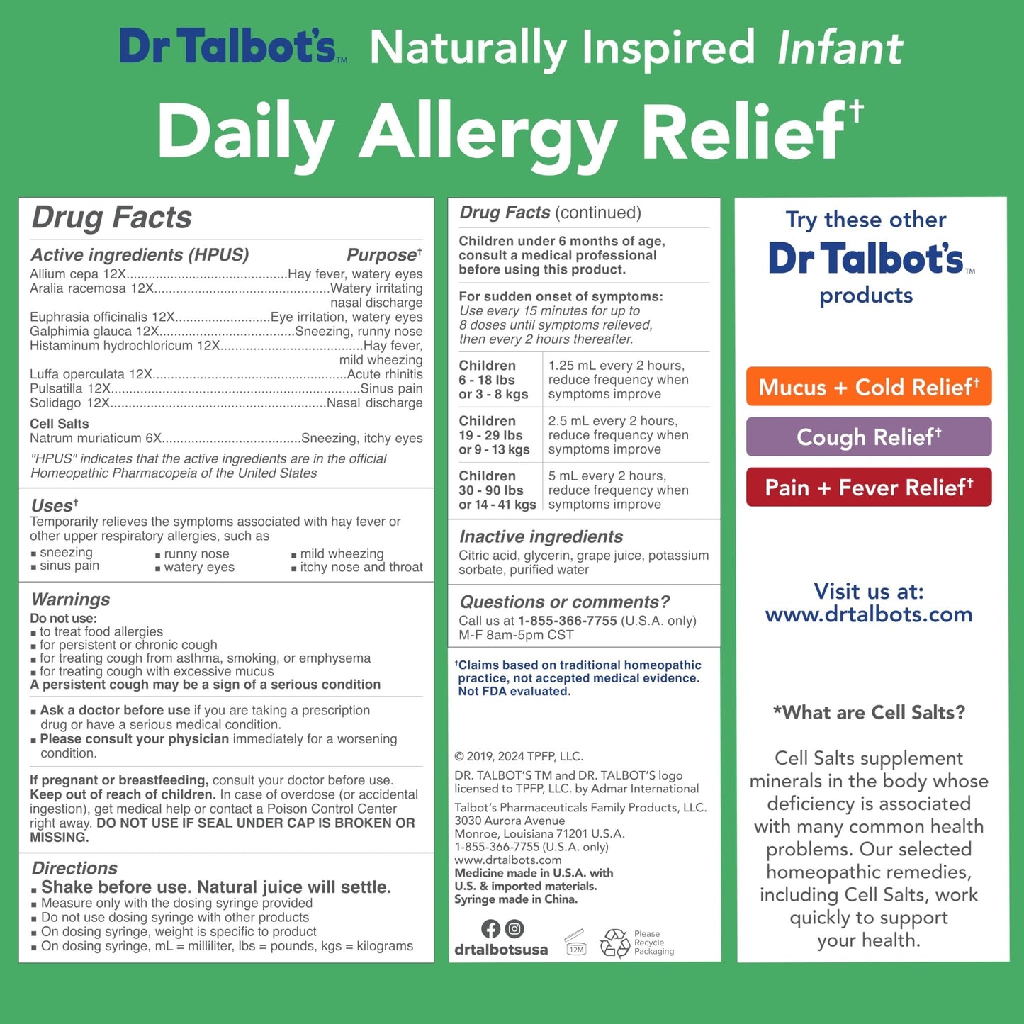 Dr. Talbot's Infant Daily Allergy Relief Liquid Medicine, Naturally Inspired for Babies, Includes Syringe, Grape Juice Flavor, Purple, 4 Fl Oz - dailyvitalstore