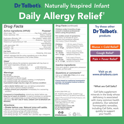 Dr. Talbot's Infant Daily Allergy Relief Liquid Medicine, Naturally Inspired for Babies, Includes Syringe, Grape Juice Flavor, Purple, 4 Fl Oz - dailyvitalstore