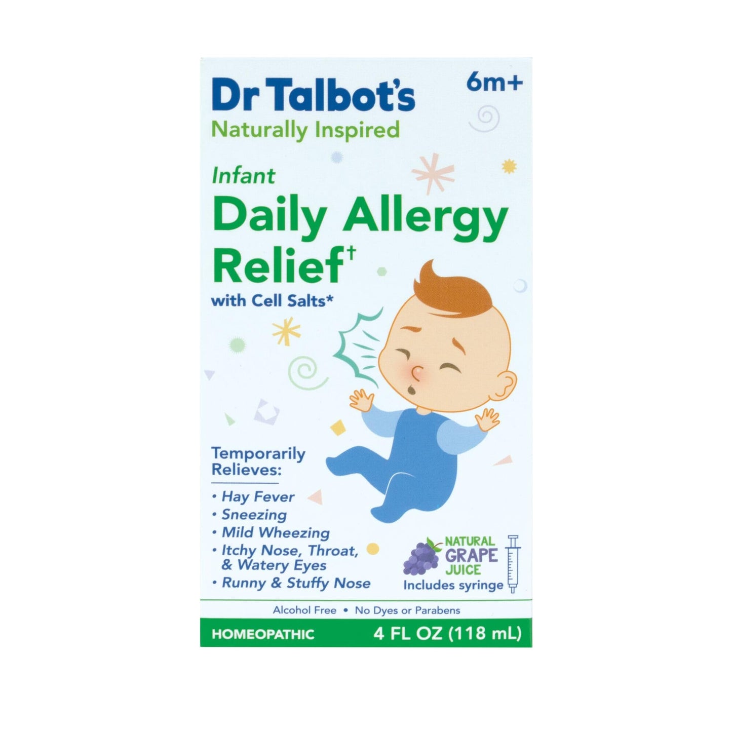 Dr. Talbot's Infant Daily Allergy Relief Liquid Medicine, Naturally Inspired for Babies, Includes Syringe, Grape Juice Flavor, Purple, 4 Fl Oz - dailyvitalstore