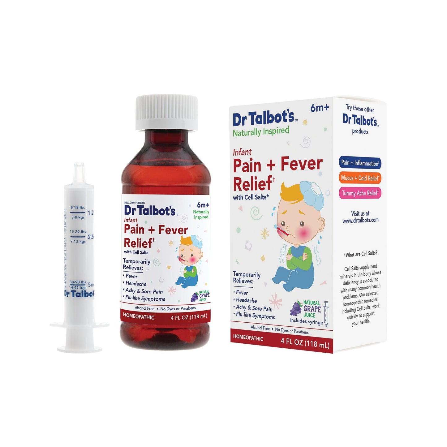 Dr. Talbot's Infant Pain and Fever Relief Liquid Medicine - 4 fl oz - 6+ Months - Grape Juice Flavor - No Alcohol, Dyes, or Parabens - Baby Essentials - dailyvitalstore