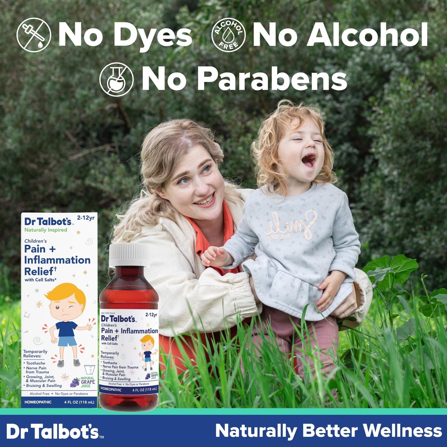 Dr. Talbot's Pain + Inflammation Relief Liquid Medicine for Children, Includes Dosage Cup, Grape Juice Flavor, 4 Fl Oz (Packaging May Vary) - dailyvitalstore