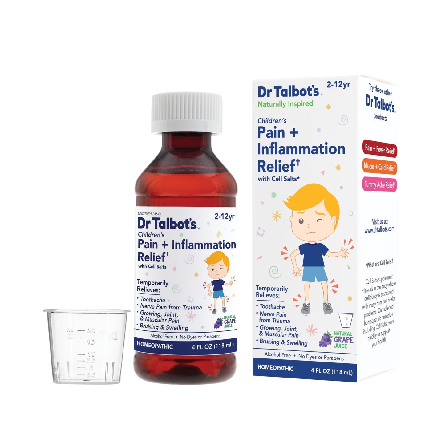 Dr. Talbot's Pain + Inflammation Relief Liquid Medicine for Children, Includes Dosage Cup, Grape Juice Flavor, 4 Fl Oz (Packaging May Vary) - dailyvitalstore