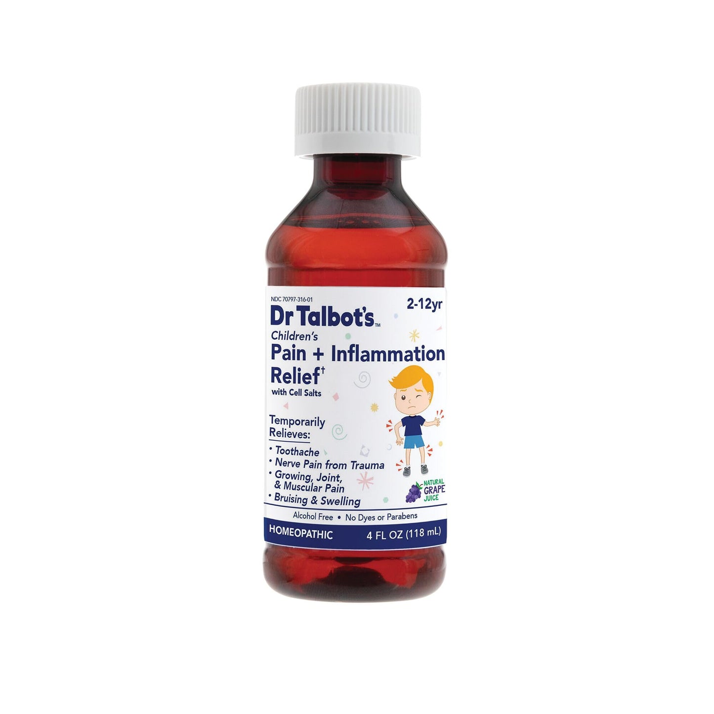 Dr. Talbot's Pain + Inflammation Relief Liquid Medicine for Children, Includes Dosage Cup, Grape Juice Flavor, 4 Fl Oz (Packaging May Vary) - dailyvitalstore
