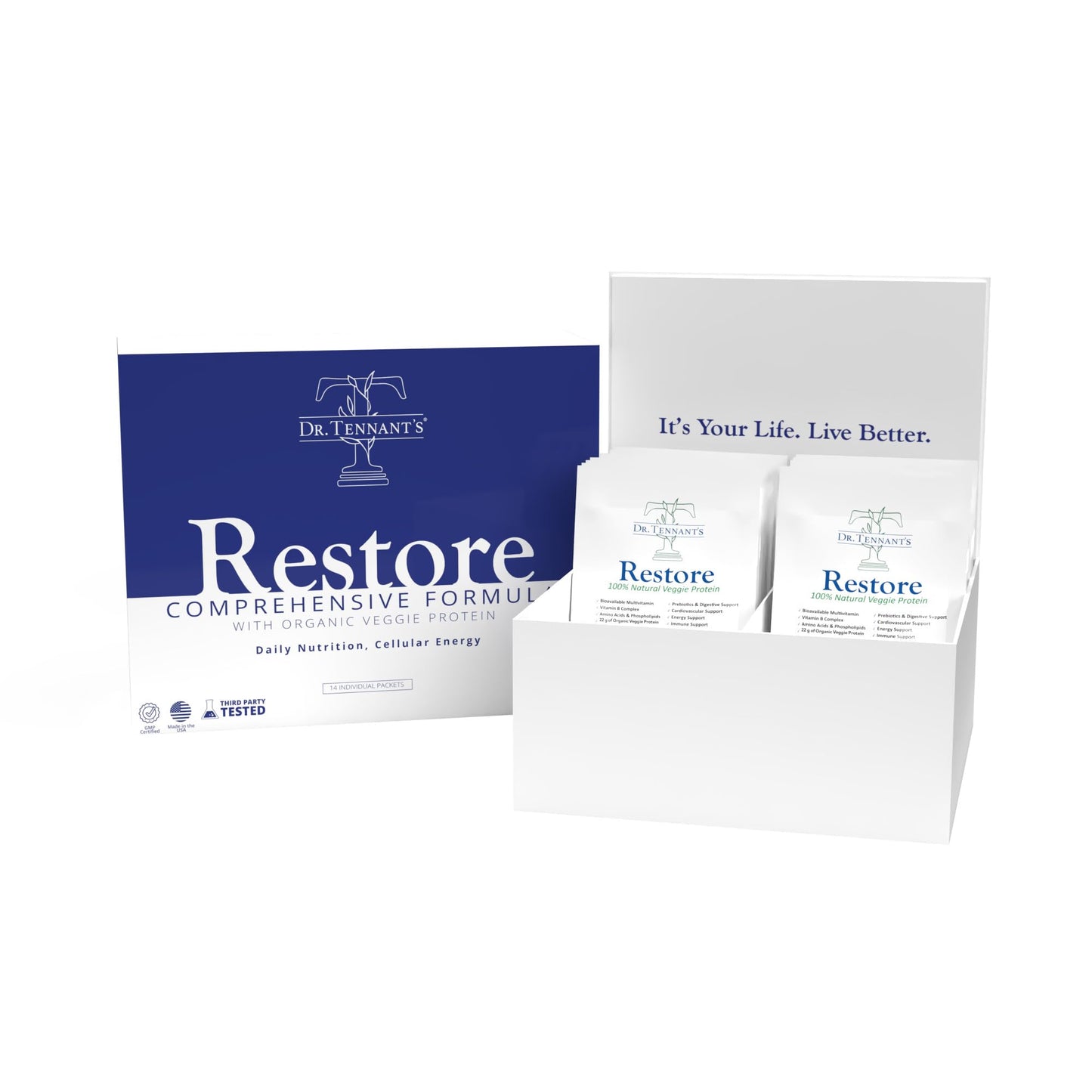 Dr. Tennant's Restore Vanilla Shake | 50+ Methylated Vitamins & Minerals | 23g Vegan Protein | Organic, Gluten-Free | Boosts Energy, Immune & Gut Health | 14-Day All-in-One Supplement - dailyvitalstore