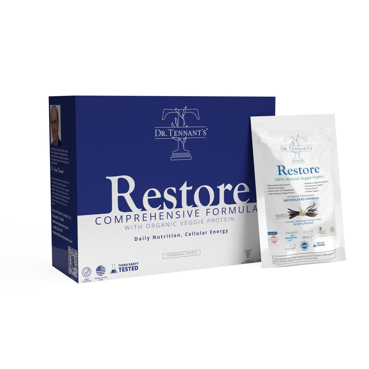 Dr. Tennant's Restore Vanilla Shake | 50+ Methylated Vitamins & Minerals | 23g Vegan Protein | Organic, Gluten-Free | Boosts Energy, Immune & Gut Health | 14-Day All-in-One Supplement - dailyvitalstore