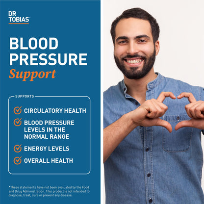 Dr. Tobias Blood Pressure Support Supplement with Hawthorn, Hibiscus Flower, Olive Leaf & Garlic, Supports Normal Circulatory Health with Vitamins C, B6, B12, Niacin, Folate & Herbs, 90 Capsules - dailyvitalstore