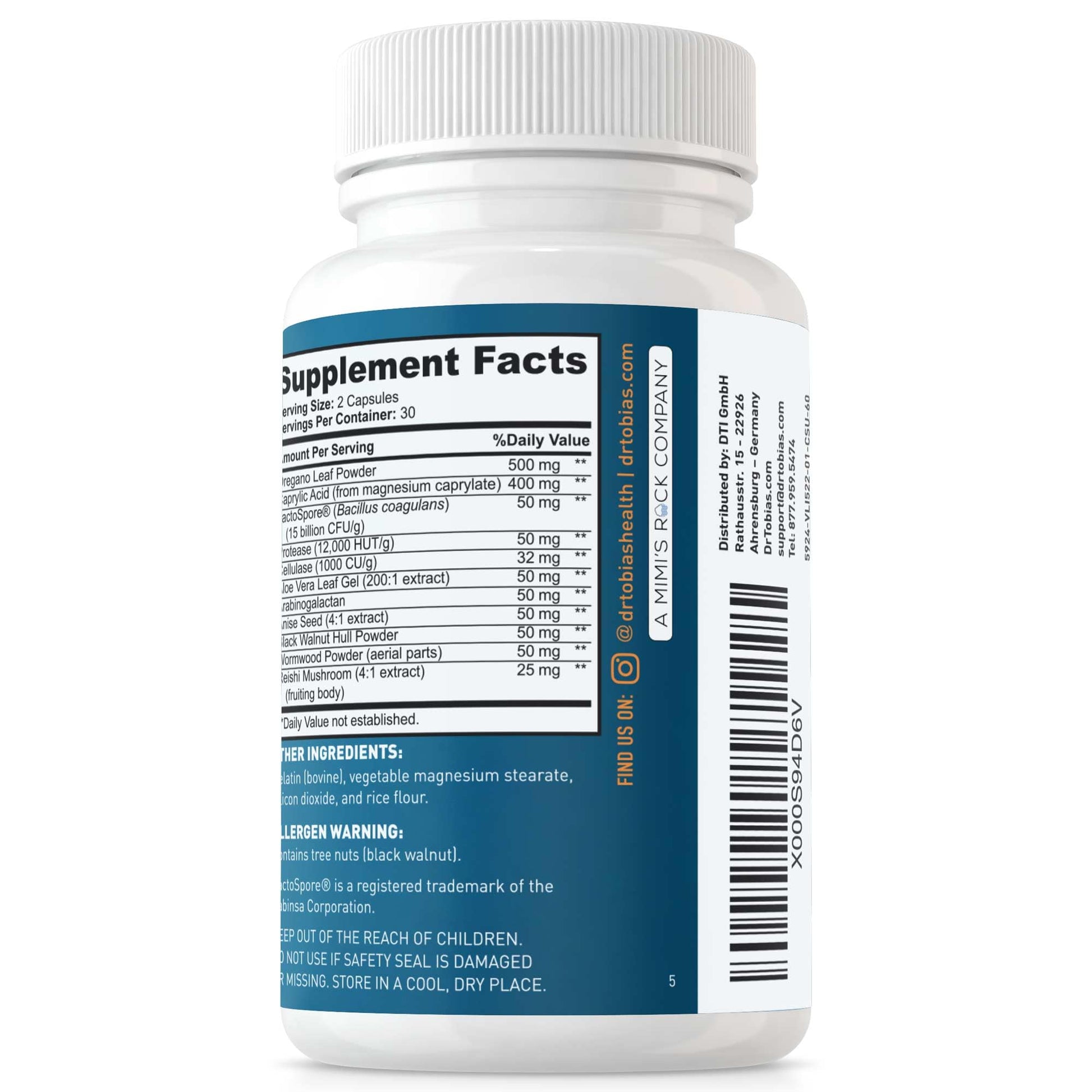 Dr. Tobias Candida Support, Gut Flora Balance Complex with Oregano, Caprylic Acid, Enzymes & Probiotics, Support Intestinal Detox Cleanse & Gut Healt - dailyvitalstore