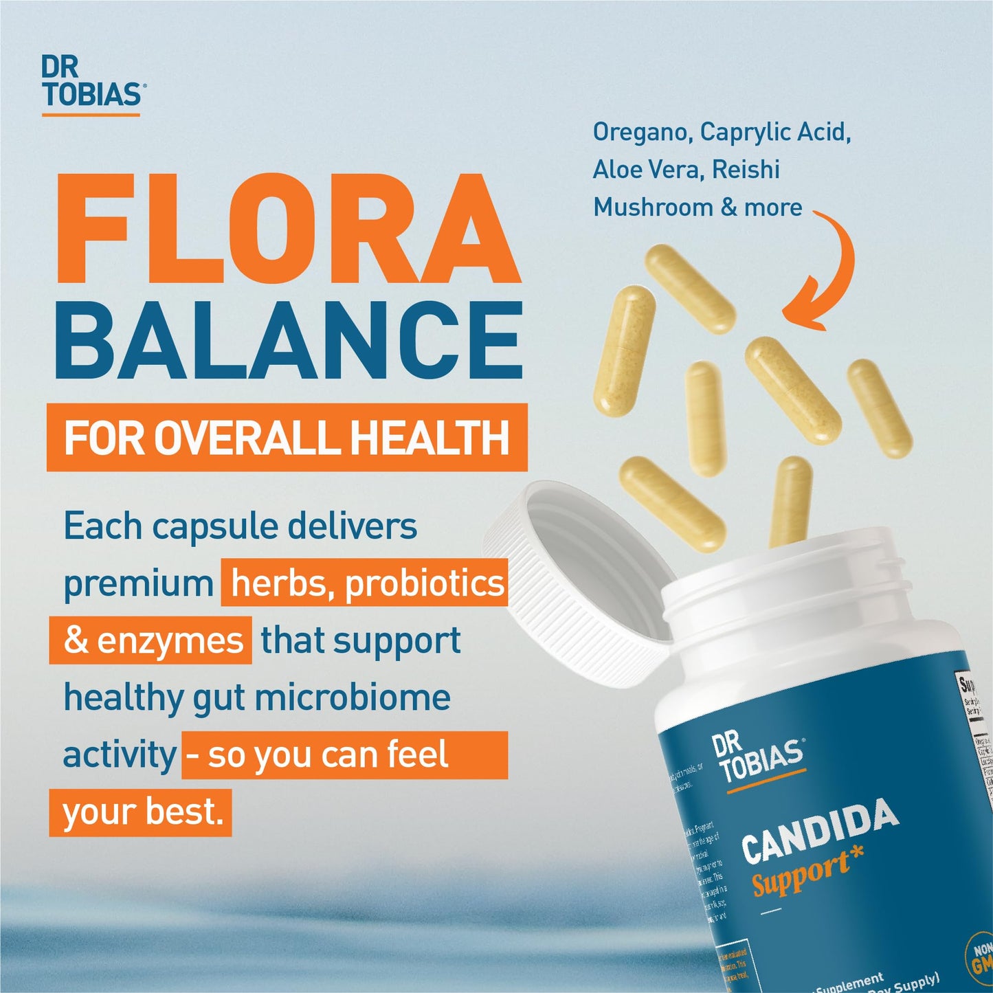 Dr. Tobias Candida Support, Gut Flora Balance Complex with Oregano, Caprylic Acid, Enzymes & Probiotics, Support Intestinal Detox Cleanse & Gut Healt - dailyvitalstore