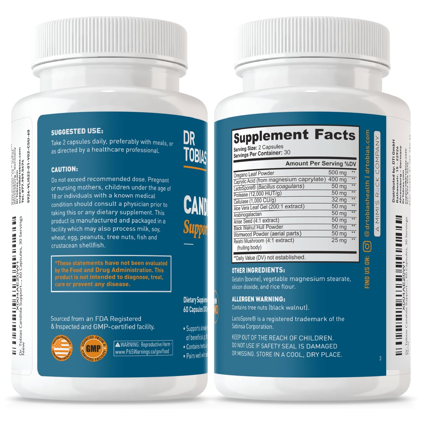 Dr. Tobias Candida Support, Gut Flora Balance Complex with Oregano, Caprylic Acid, Enzymes & Probiotics, Support Intestinal Detox Cleanse & Gut Healt - dailyvitalstore