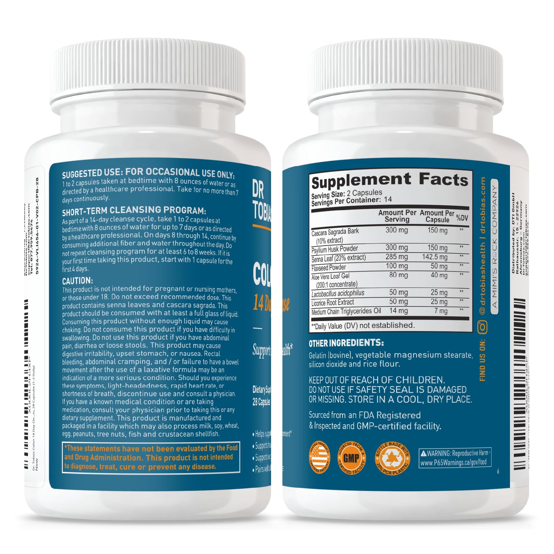 Dr. Tobias Colon Cleanse - Constipation Relief & Gut Health Support for Women & Men | 14 Day Colon Cleanser for a Gentle Colon Detox - dailyvitalstore