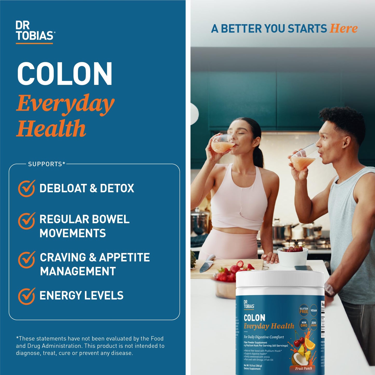 Dr. Tobias Colon Everyday Health - Gut Health for Women & Men - Psyllium Fiber Powder Drink with 4g Psyllium Husk Powder per Serving, Vegan, Gluten Free - dailyvitalstore