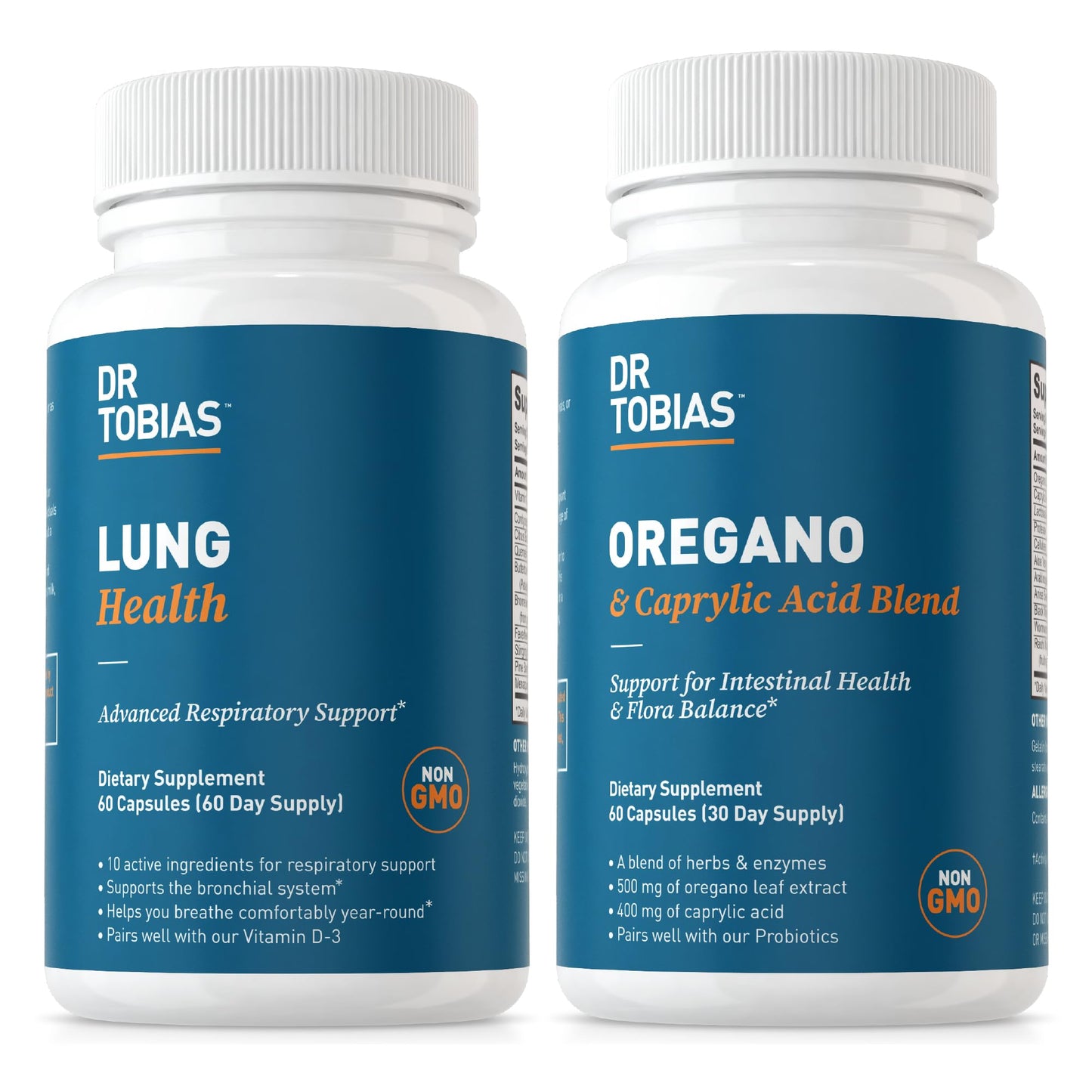 Dr. Tobias Lung Health and Oregano & Caprylic Acid Blend, Supports Lung Cleanse & Detox, Intestinal Health, Immune Support with Prebiotics & Herbs for Women & Men - dailyvitalstore