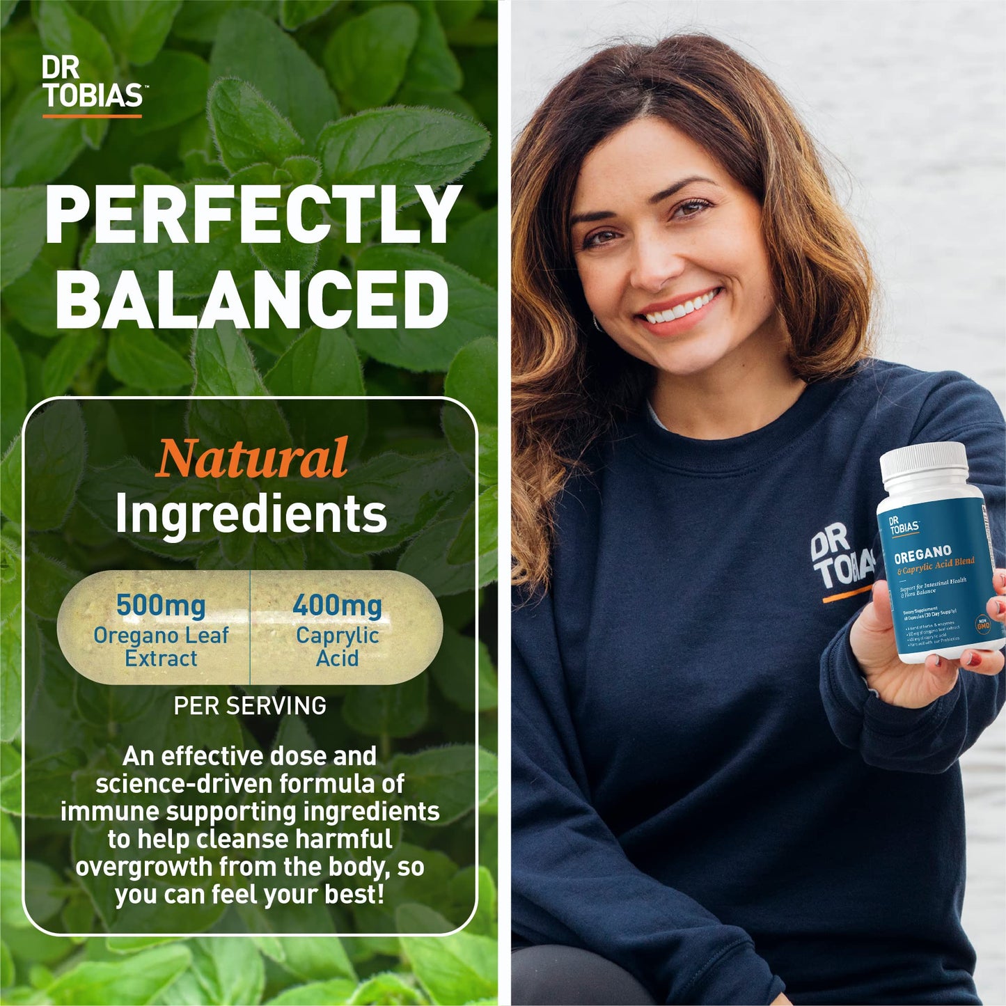 Dr. Tobias Lung Health and Oregano & Caprylic Acid Blend, Supports Lung Cleanse & Detox, Intestinal Health, Immune Support with Prebiotics & Herbs for Women & Men - dailyvitalstore