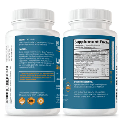 Dr. Tobias Lung Health - Lung Support Supplement with Vitamin C, Butterbur, Quercetin & Bromelain | Lung Cleanse & Detox Formula for Bronchial & Respiratory System Non-GMO (60 Capsules, 60 Servings) - dailyvitalstore
