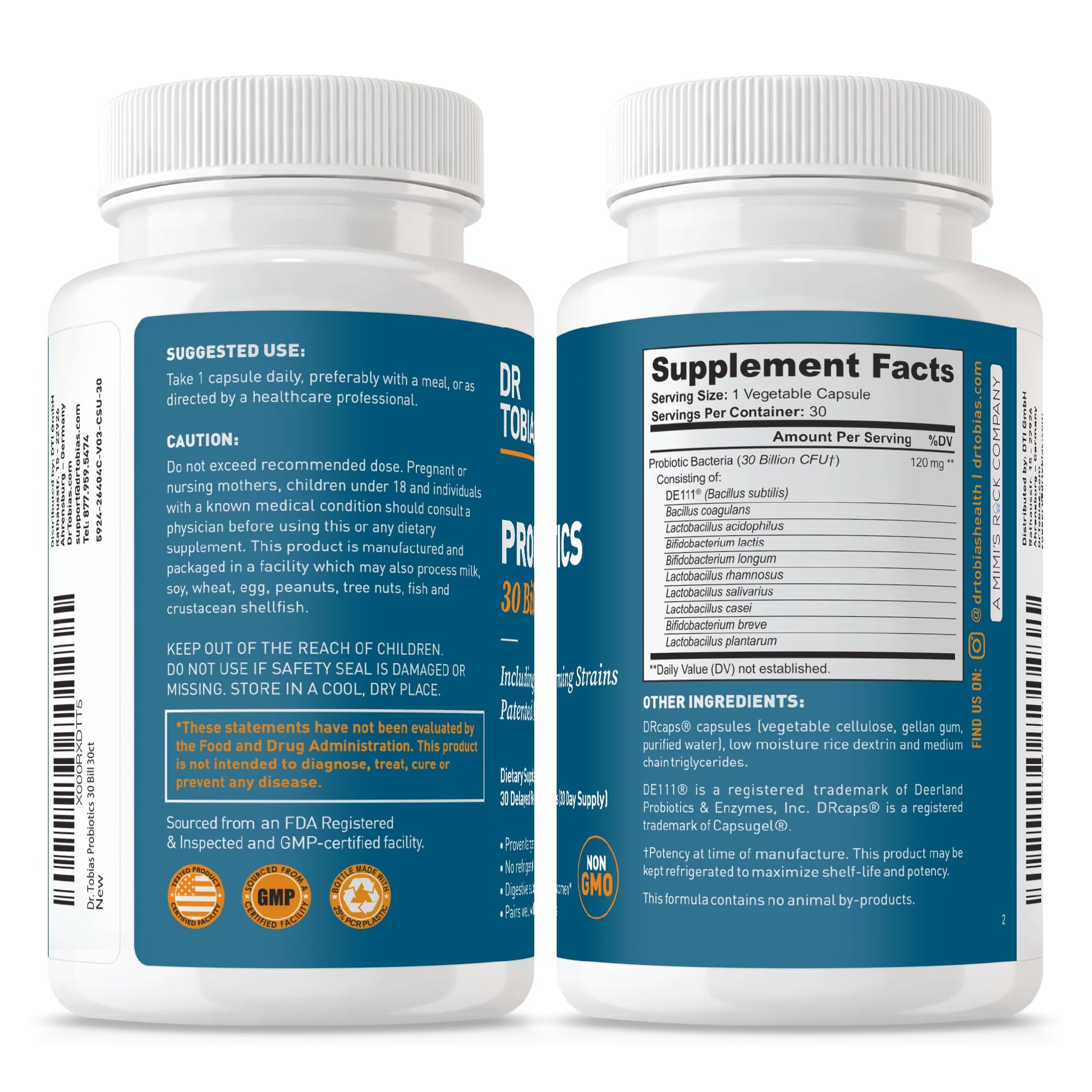 Dr. Tobias Probiotics 30 Billion, 10 Strains, 30 Billion CFU's, Targeted Release Probiotics for Women & Men, Supports Digestive Health, Shelf-Stable, - dailyvitalstore