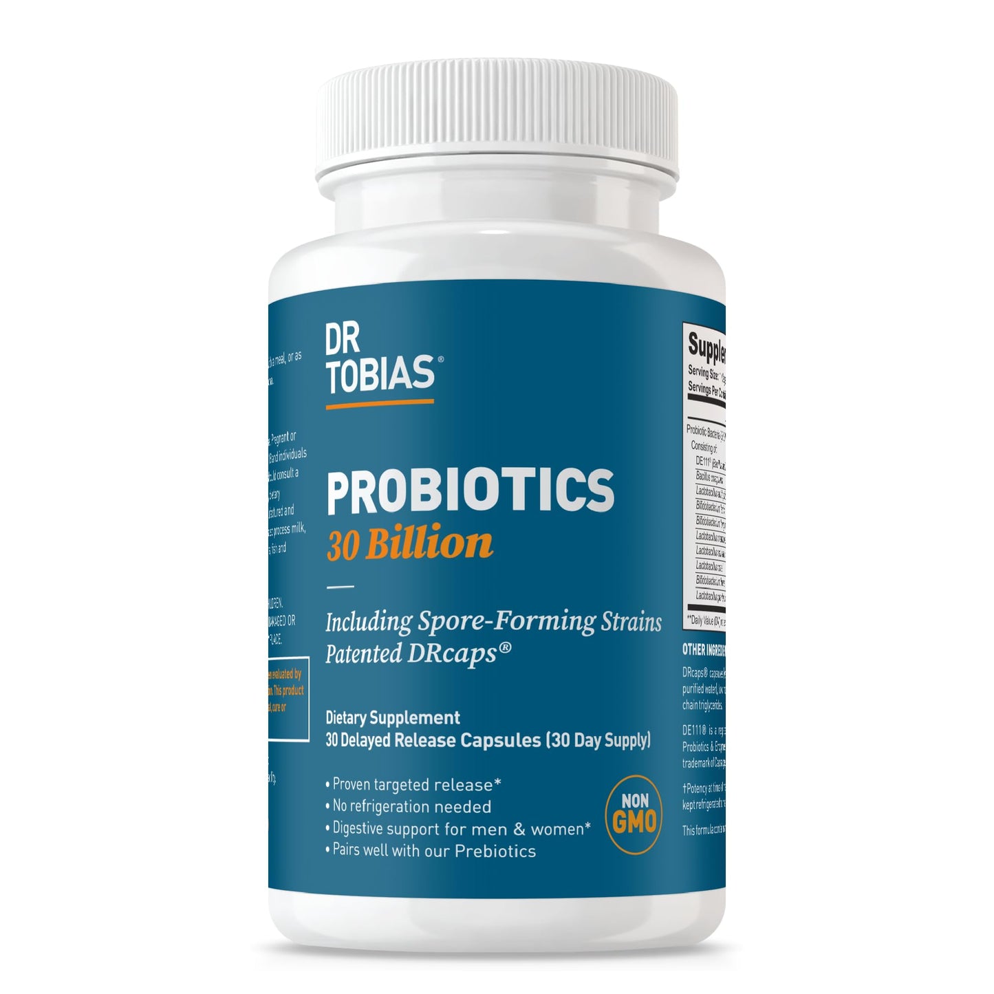 Dr. Tobias Probiotics 30 Billion, 10 Strains, 30 Billion CFU's, Targeted Release Probiotics for Women & Men, Supports Digestive Health, Shelf-Stable, - dailyvitalstore