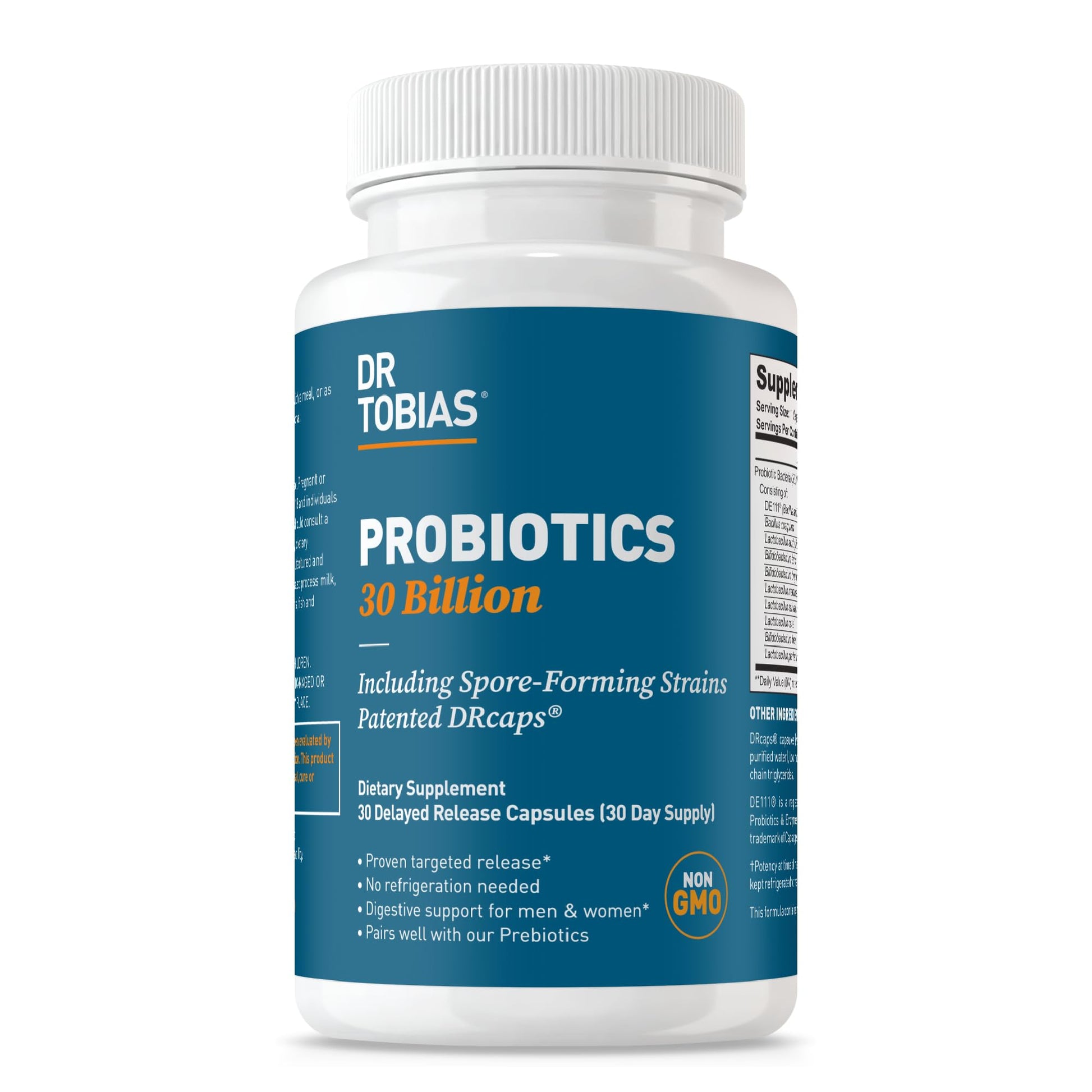 Dr. Tobias Probiotics 30 Billion, 10 Strains, 30 Billion CFU's, Targeted Release Probiotics for Women & Men, Supports Digestive Health, Shelf-Stable, - dailyvitalstore